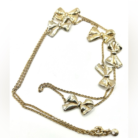 J. Crew  Gold Tone Long Bow Stations Chain Necklace - Picture 3 of 5